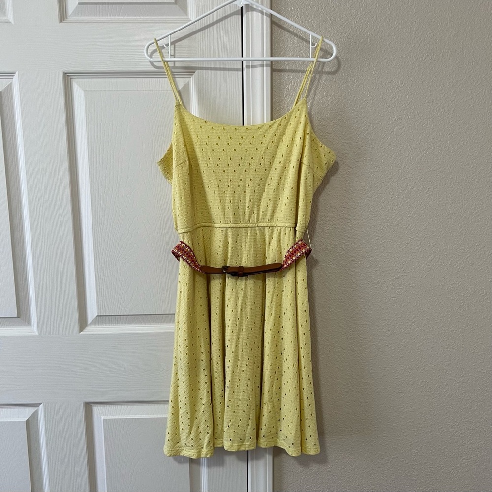 Maurices Yellow Eyelet Fit & Flare Belted Dress Size XL